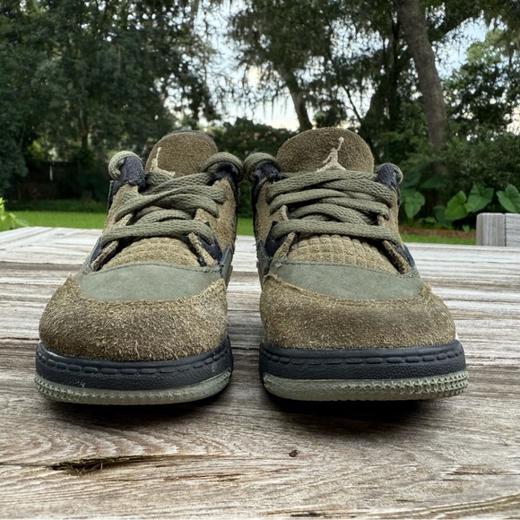 Nike Air Jordan 4 Retro Toddler Shoes Olive Green Suede Sneaker Size 8C‎ - Picture 2 of 12